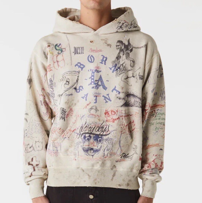 BORN X RAISED + SAINT MXXXXXX LA HOODIE: GREYM | eBay