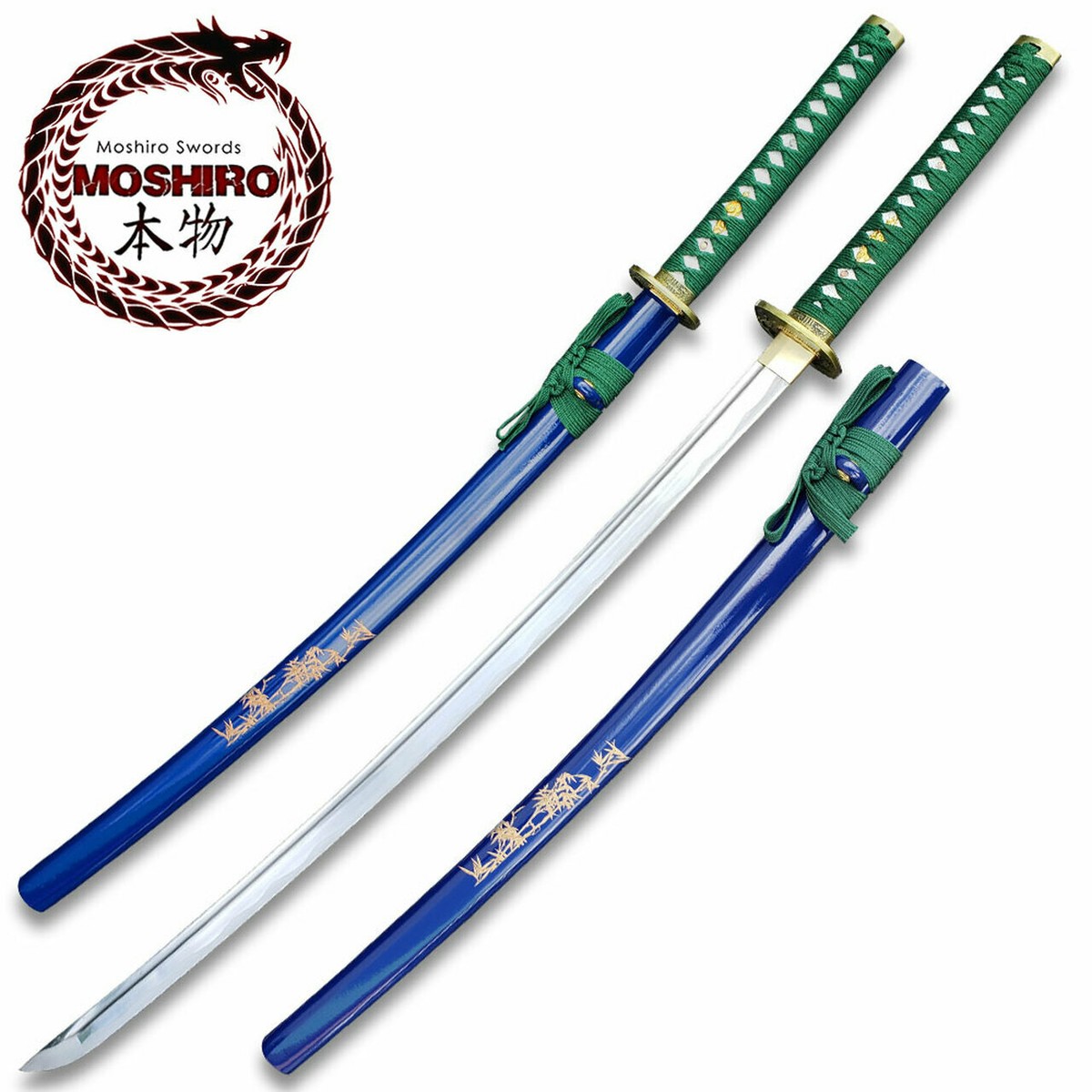 MOSHIRO 1045 Steel Handmade Katana With Bamboo Engraved on Blue