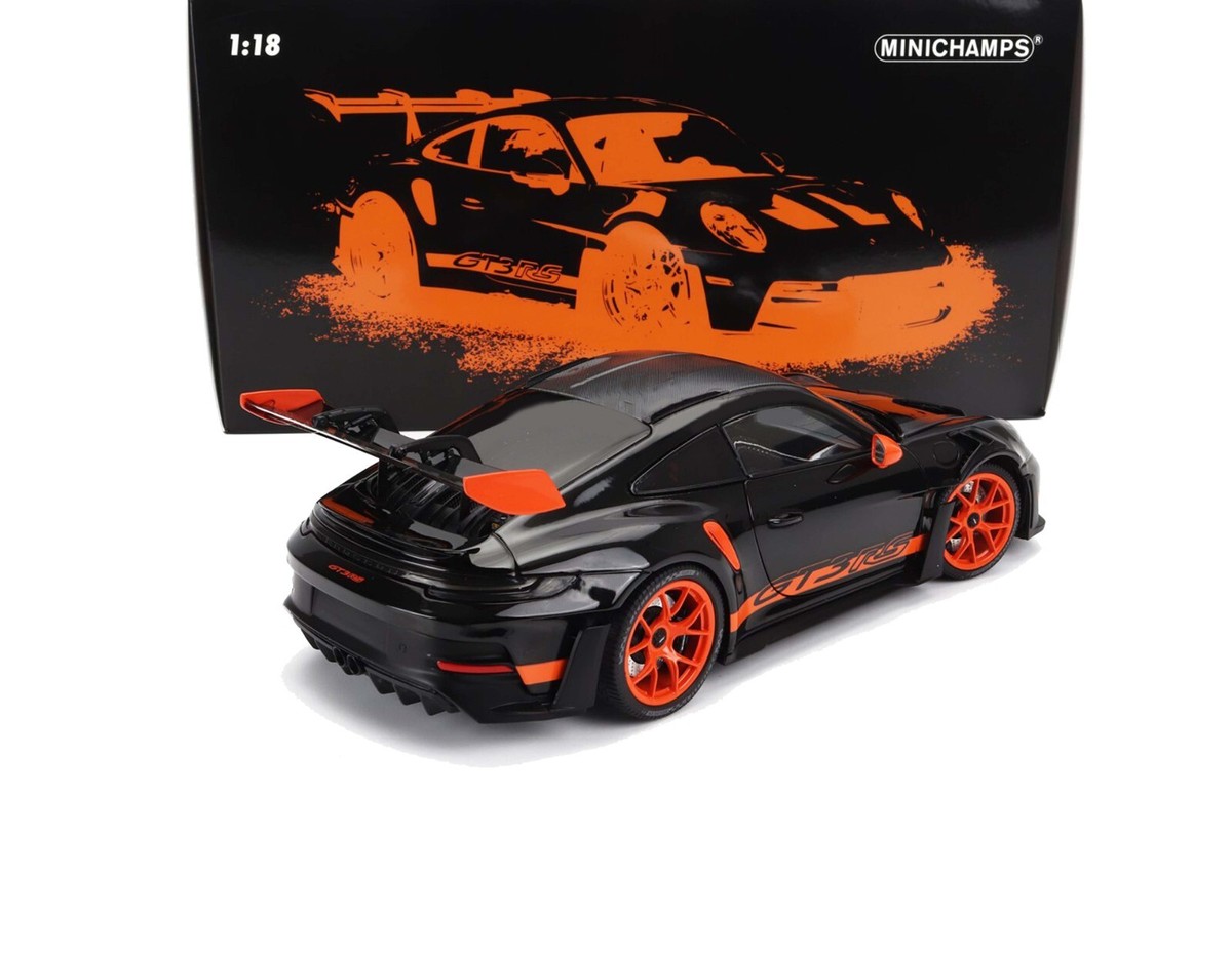 2022 PORSCHE 911 992 GT3 RS COUPE BLACK WITH ORANGE RIMS 1:18