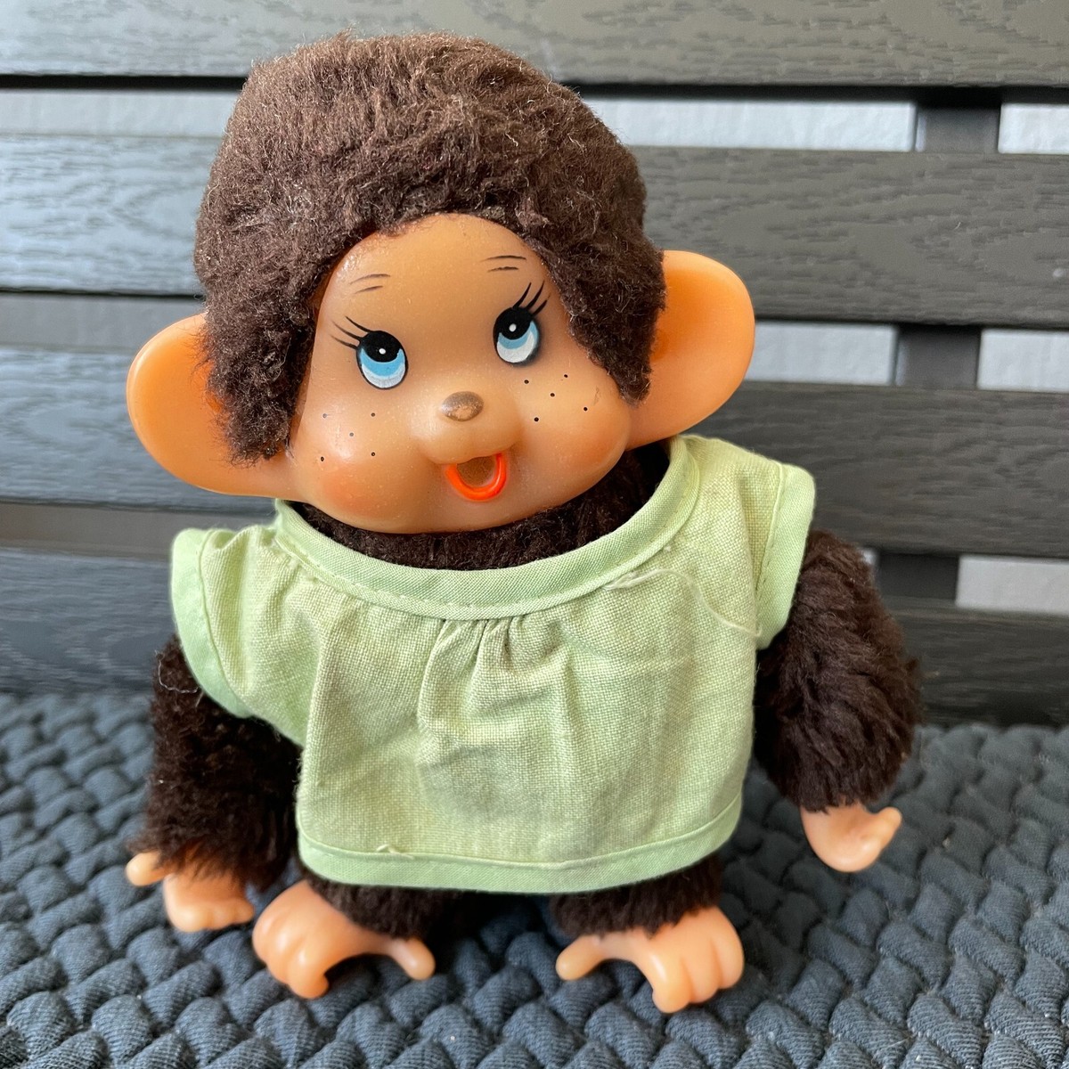 Monchhichi Sekiguchi Blue Eyes Funny Brown Monkey Plush Toy Size