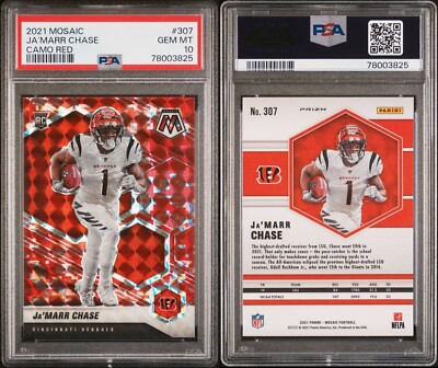 Ja'Marr Chase RC Rookie Red Camo #307 2021 Panini Mosaic PSA 9