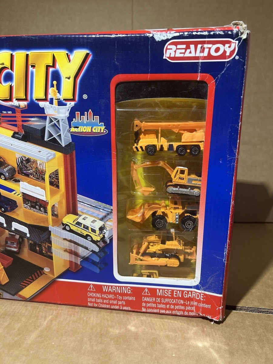 REALTOY Action City Toy Construction Site Play Set & Car Case New