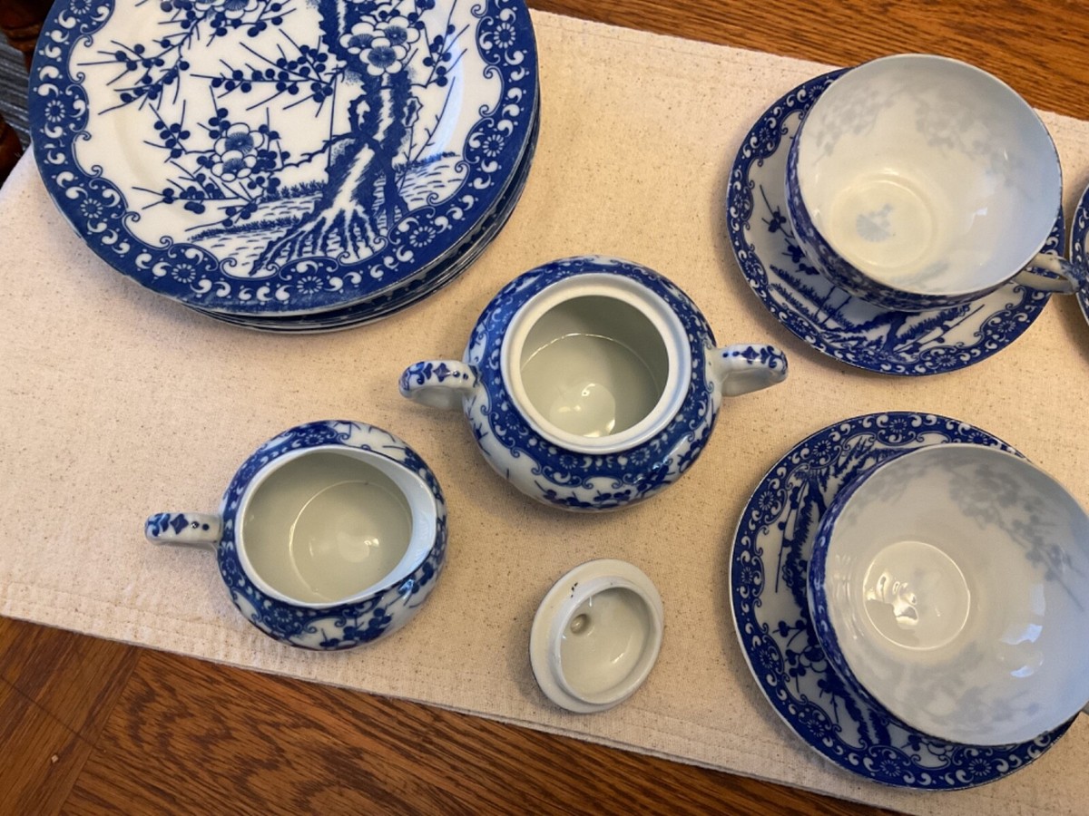 VTG Noritake Nippon Tokusei Sakura Blue Porcelain Cherry Blossom