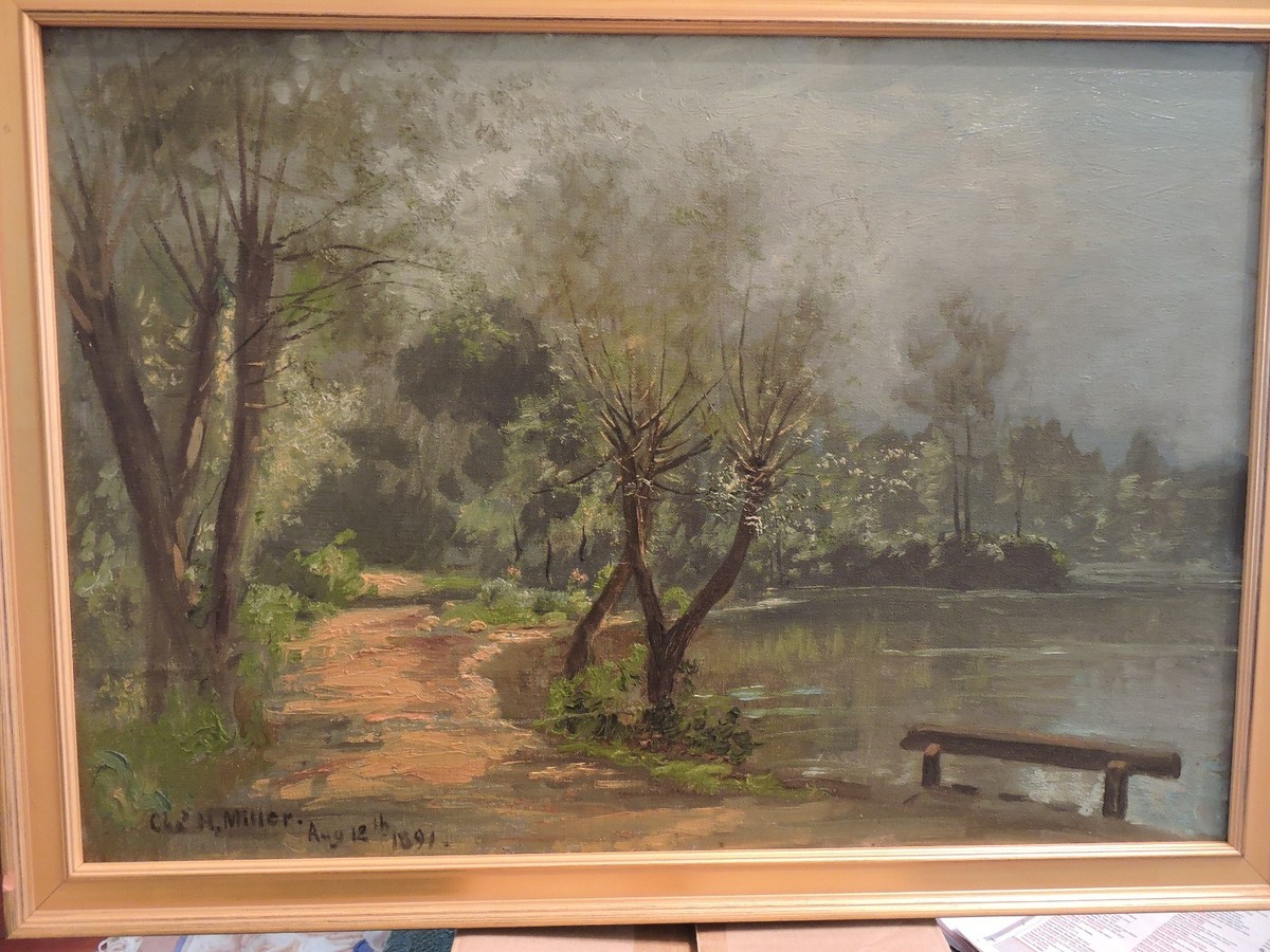 1891 Signed Charles H. Miller Oil Painting on board 17 x 23