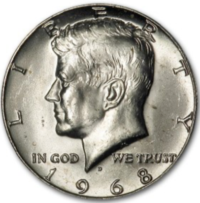 1968-D Kennedy Half Dollar BU - 40% Silver - 0.1479 Troy oz