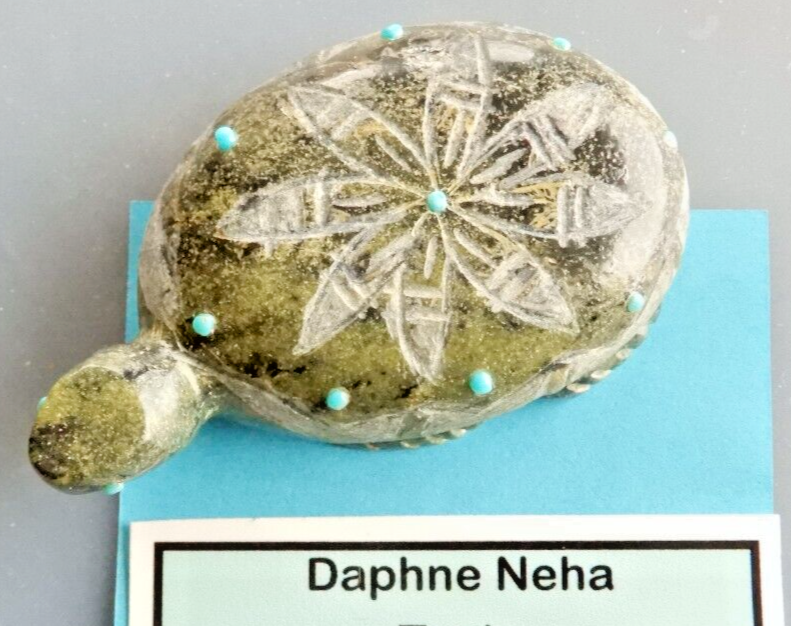 Zuni Turtle Fetish Carved/Etched Marble with Turquoise by Daphne