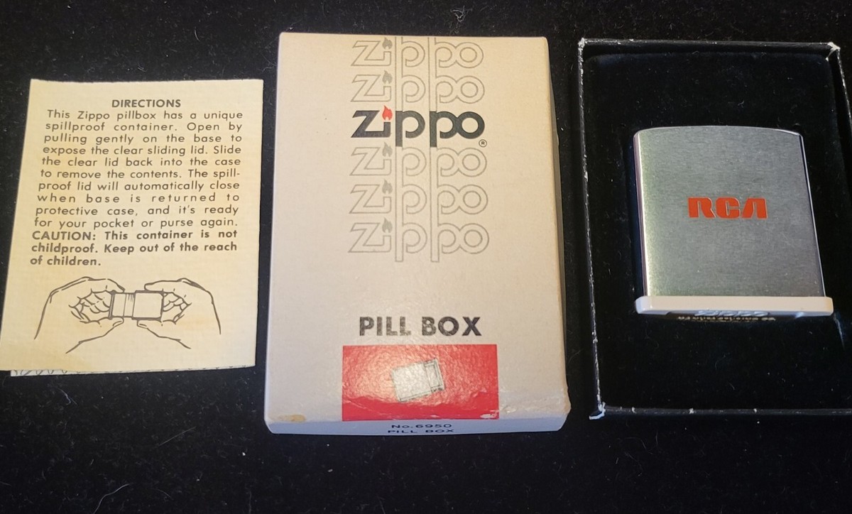 RARE ZIPPO PILL BOX No. 6950 RED RCA LOGO NEW IN BOX WITH INSERT