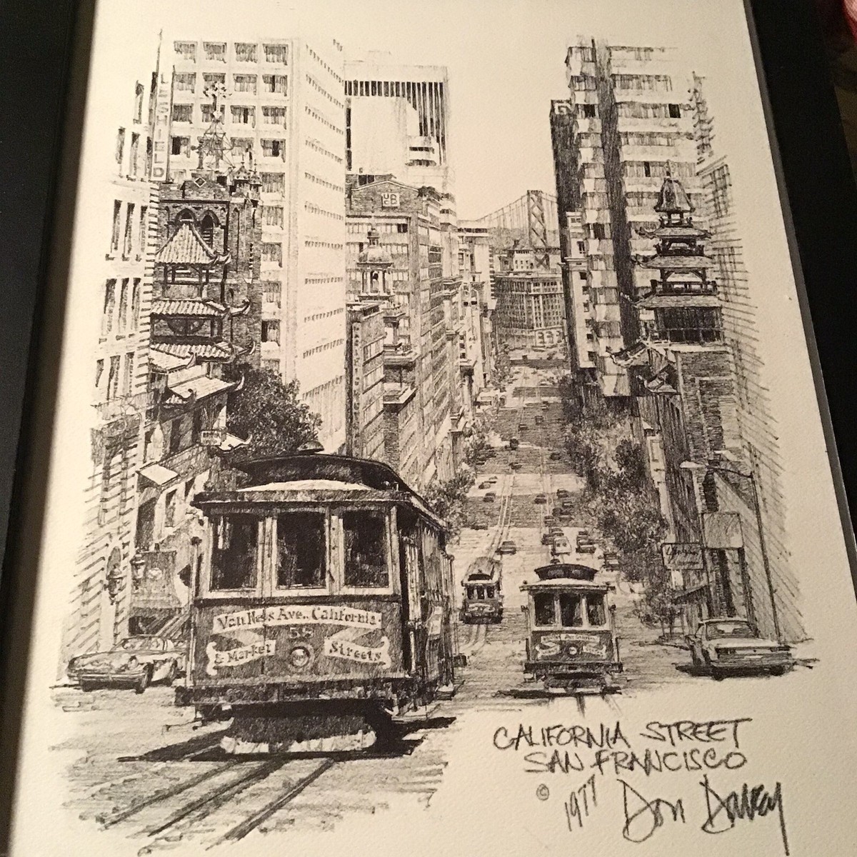 Vintage 1977 Pencil Artwork by Don Davey: California Street San
