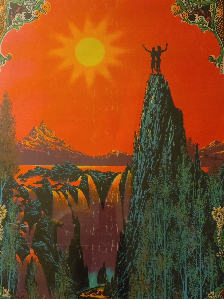 VTG ORIGINAL Blacklight Poster Garden of Eden Hippie Retro