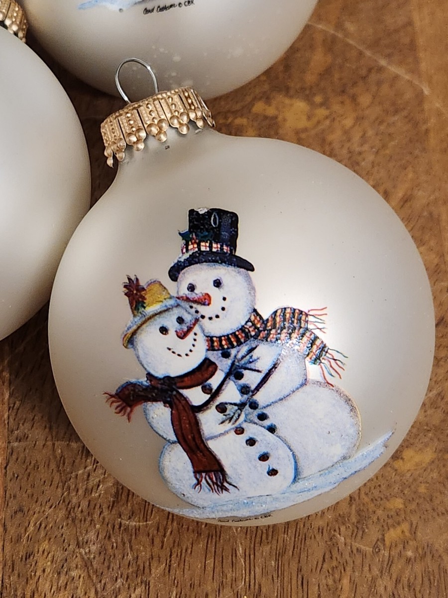 Vintage Sparkling Creations SNOWMAN COUPLE Glass Ornaments Set of