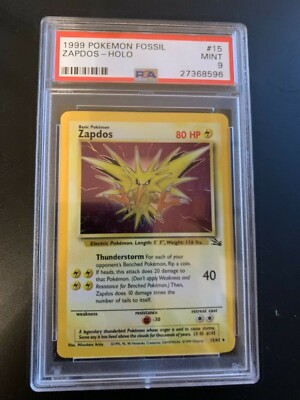 1999 POKEMON FOSSIL ZAPDOS #15 HOLO HOLOGRAPHIC PSA 9 MINT | eBay