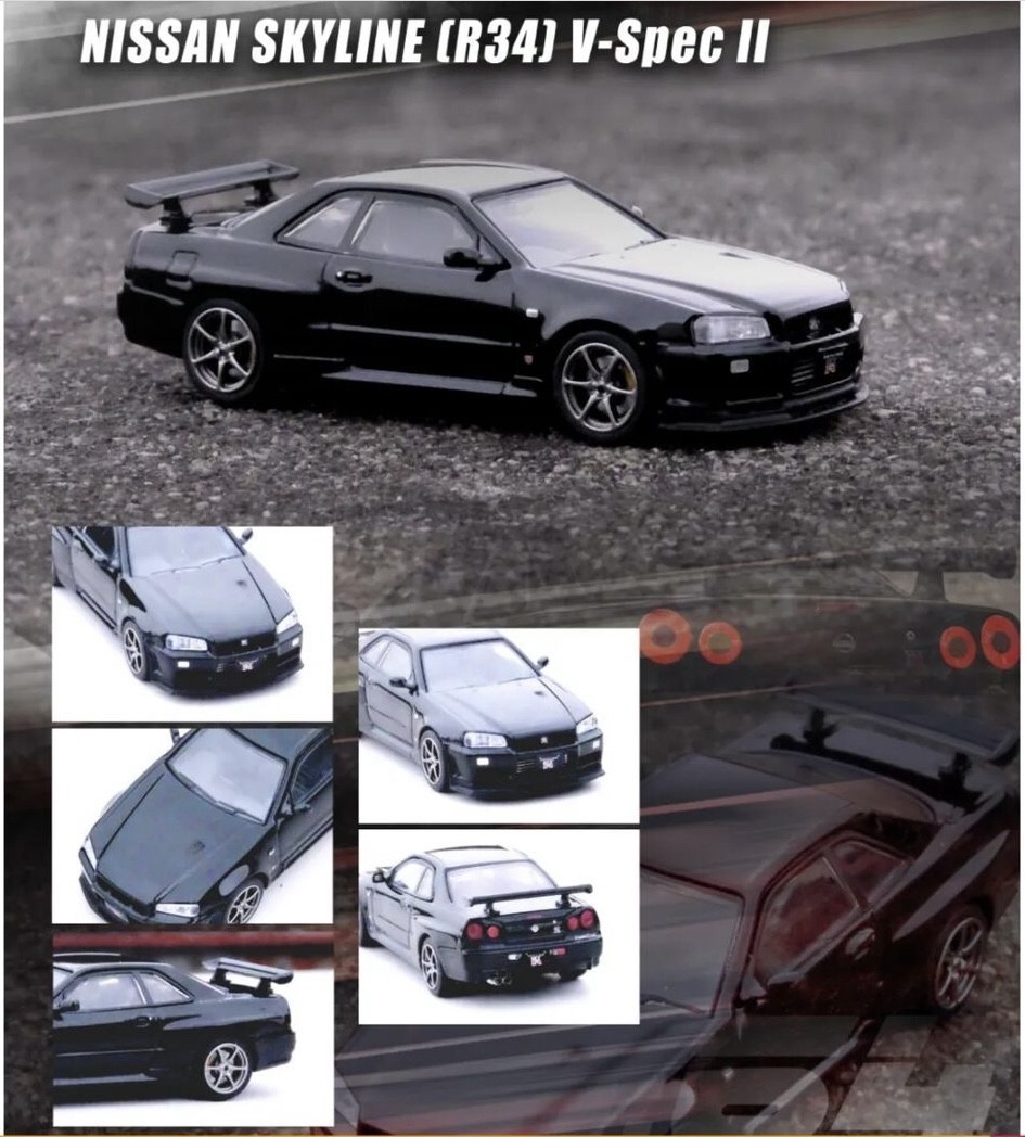 Inno64 1:64 Nissan GT-R (R34) V-Spec II Black Diecast Model car