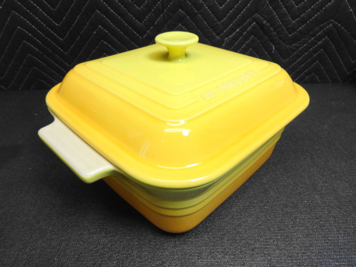 Le Creuset Orange/Yellow Deep Square Casserole Baking Dish Lid 3