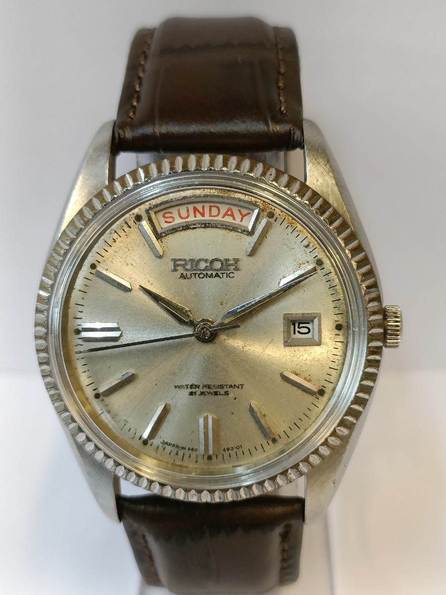 VINTAGE RICOH PRESIDENT DAY 21J AUTOMATIC PATINA SILVER DIAL JAPAN