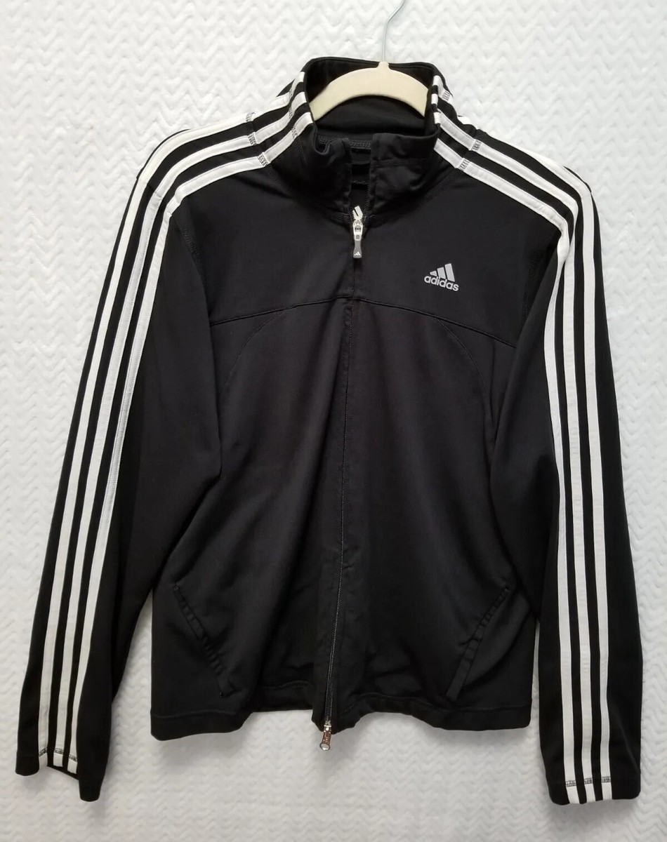 ADIDAS Womens FULL ZIP UP JACKET RN 88387 CA 40312 BLACK Striped