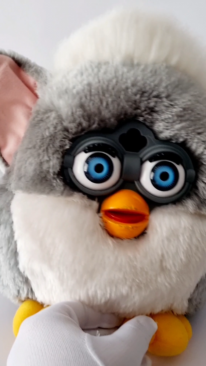 Furby talking backpack grey and white Hasbro furby bag adjustable