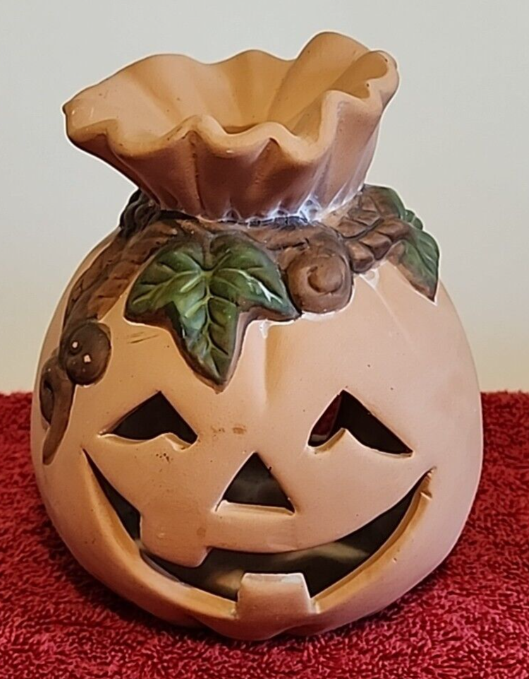 Set of 3 Jack-O-Lanterns Vintage Terracotta Halloween Pumpkin