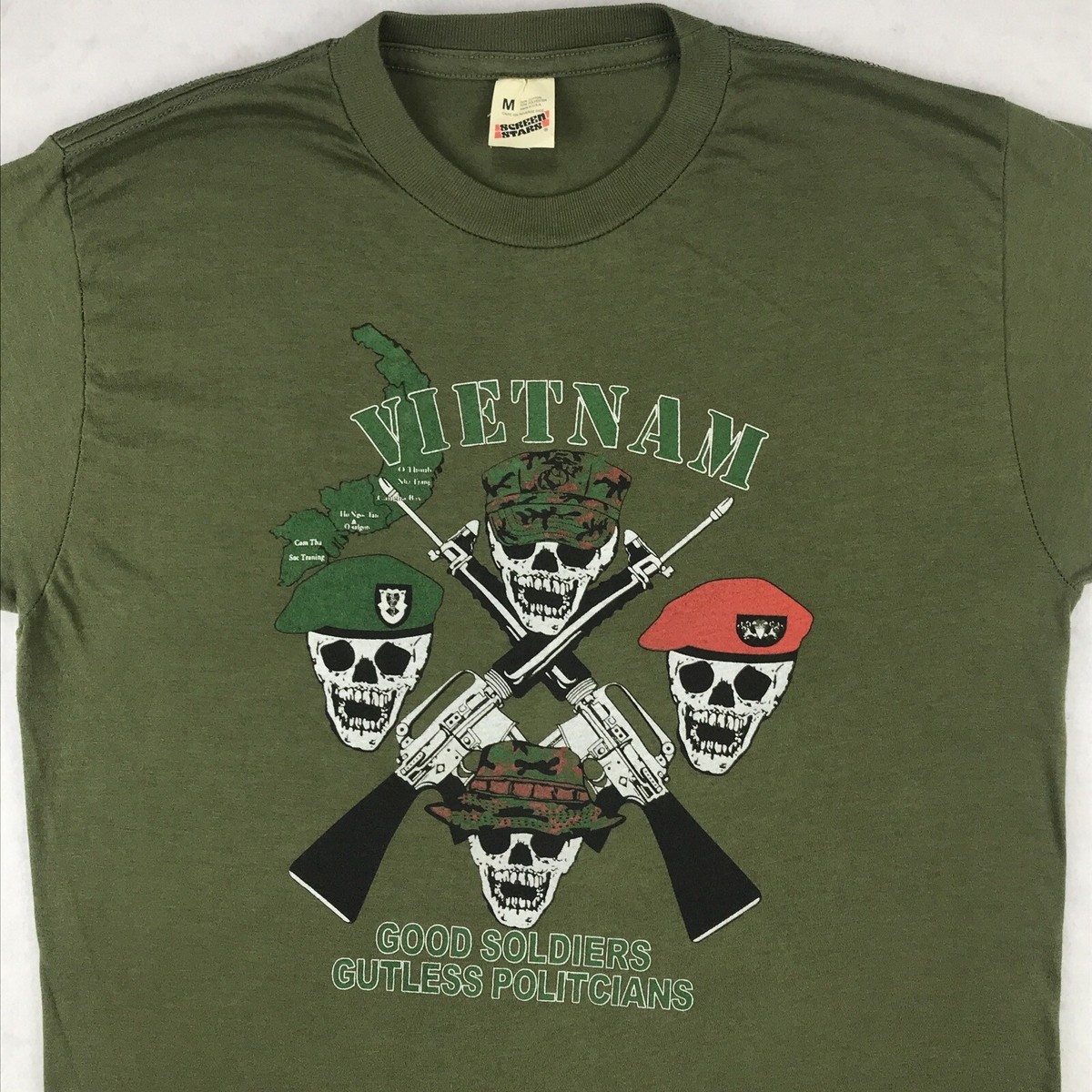 vtg 80s VIETNAM WAR GOOD SOLDIERS BAD POLITICIANS SKULL T-Shirt S