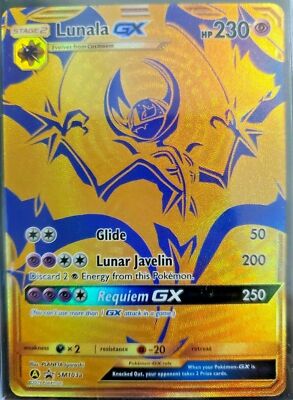 GOLD FULL ART Lunala GX ULTRA RARE Pokemon SM103a Hidden Fates