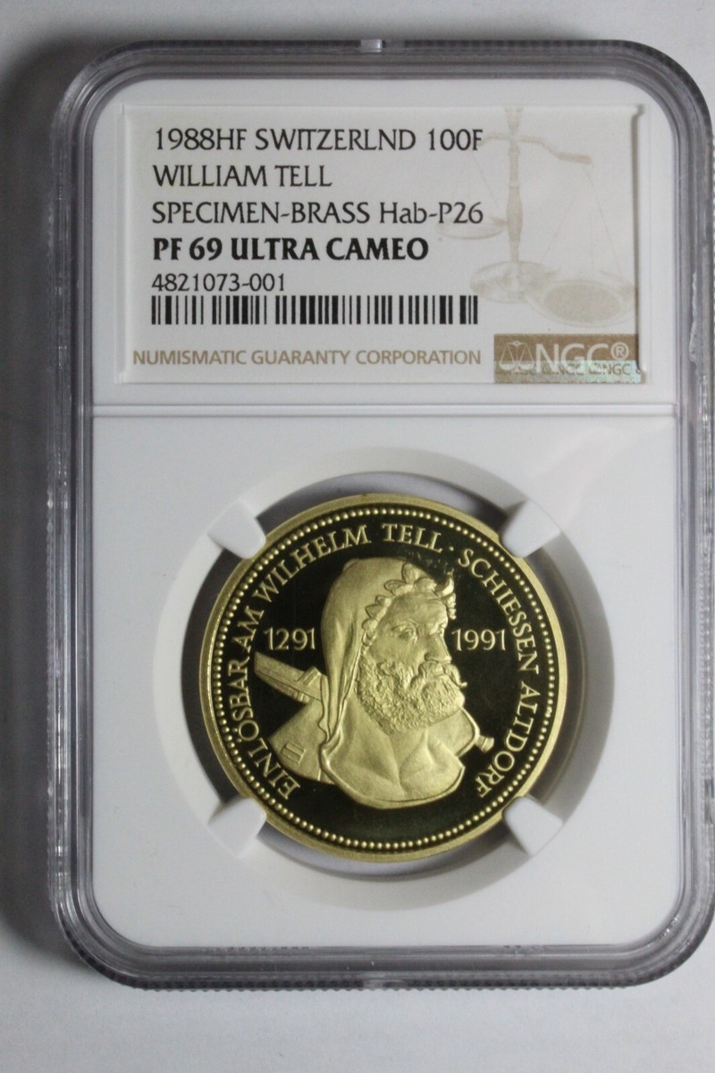 1988 Switzerland 100F Specimen Strike Wilhelm Tell Brass Coin