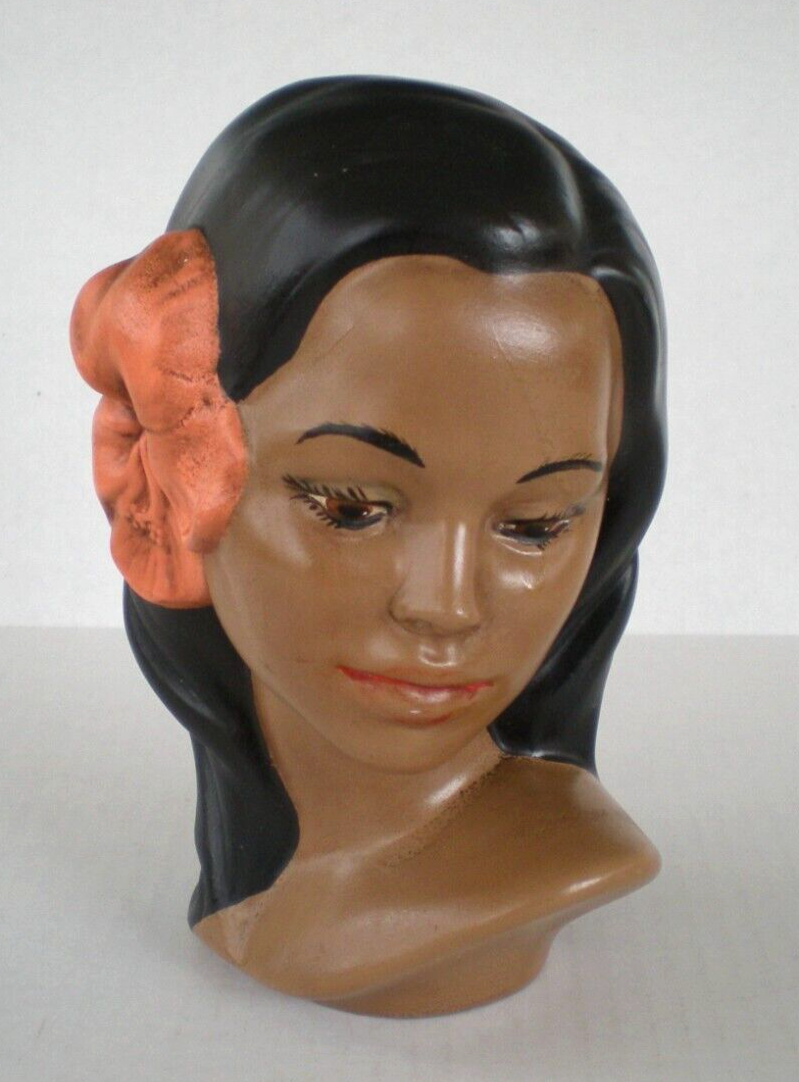 Vintage Marwal Chalkware Hawaiian Polynesian Hula Woman Head Bust
