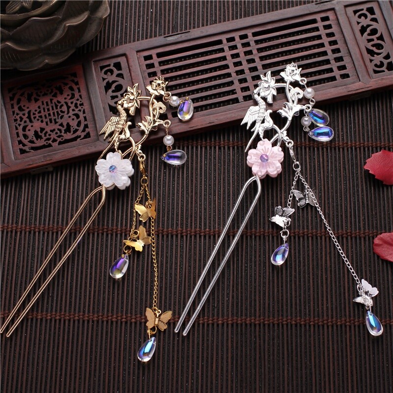 Asian Hair Clip Hairpin Flower Tassel Kanzashi Step Shake