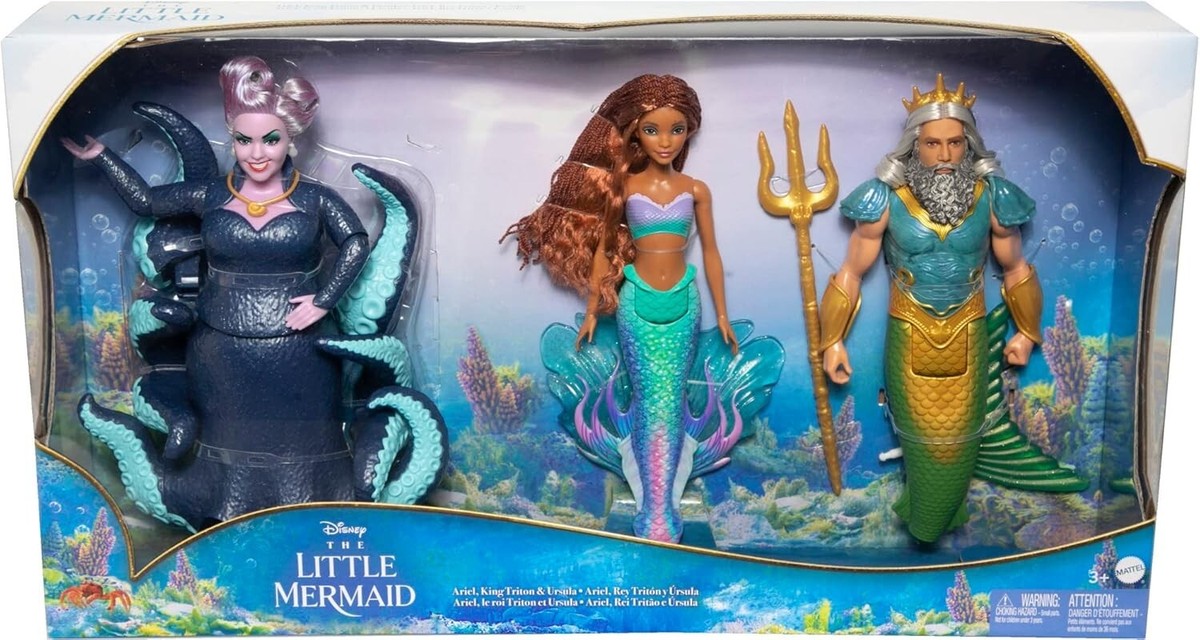 The Little Mermaid Ariel King Triton & Ursula Dolls Set of 3