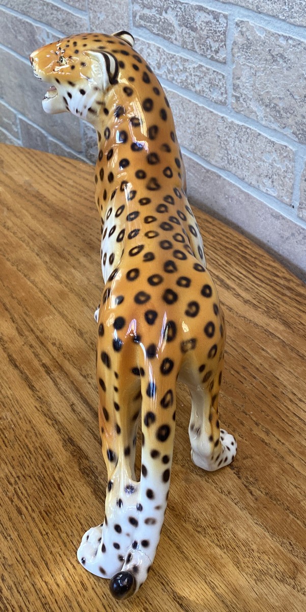Vintage Cheetah Leopard Figurine, Stamped Ronzan Hand Painted