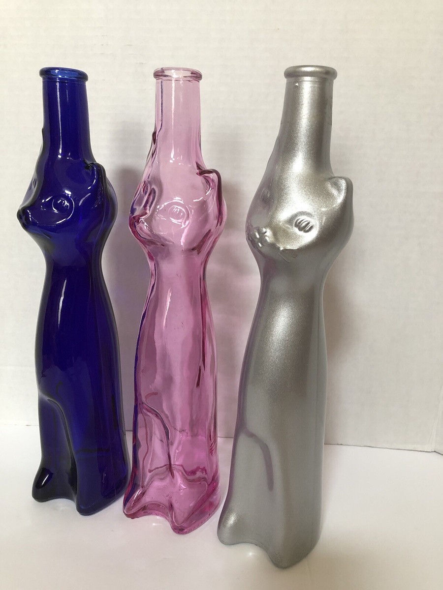 Vtg Mosseland Riesling Wine Collectible Cat Pink, Cobalt Blue