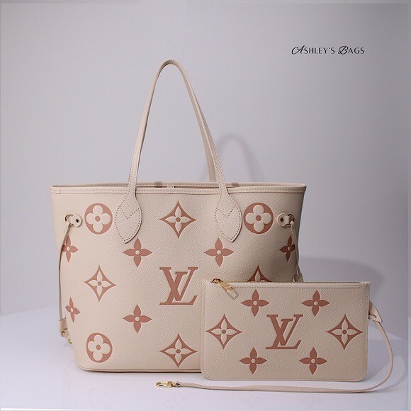 Louis Vuitton MM Neverfull Monogram Empreinte Giant In Crème Rose