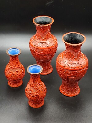 剔红漆器赏瓶Group Antique Chinese Qing Hand Carved Cinnabar