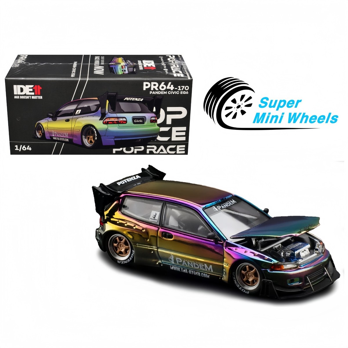 Pop Race 1:64 Pandem Honda Civic EG6 Magic Chrome IDE Exclusive