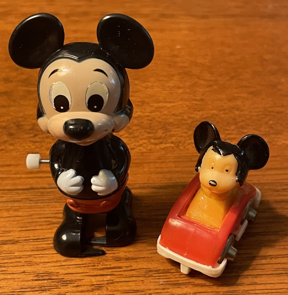 Lot of 2 Vintage Mickey Mouse Toys Car & Wind Up Walking Mickey