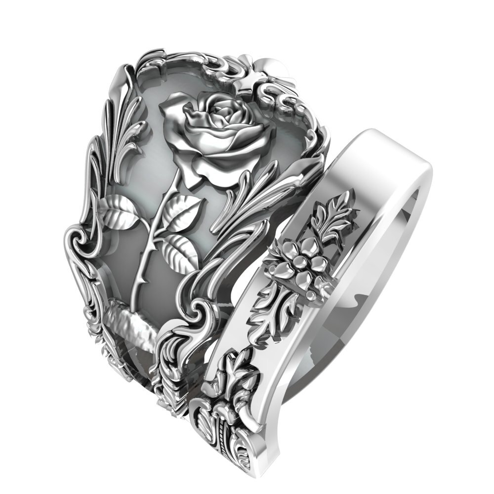 925 Sterling Silver Rose Flower Ring for Men Women Floral Jewelry
