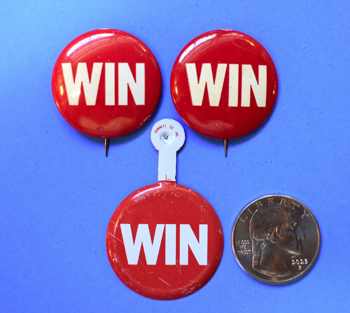 3 VINTAGE WIN (Whip Inflation Now) 1976 PIN-BACK BUTTON & FOLD