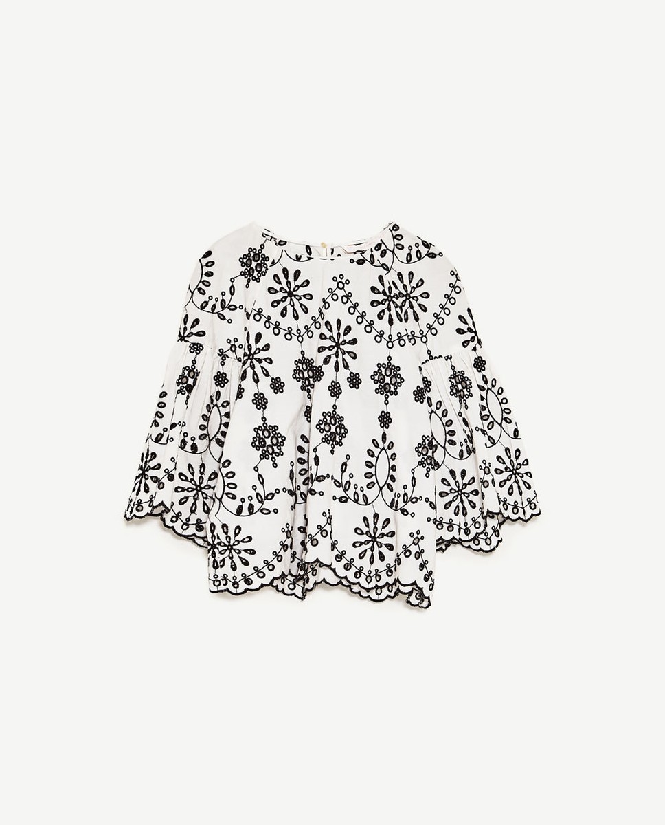 Zara TOP WITH FLORAL EMBROIDERY-ref 0881/018-sz M, L-black/white