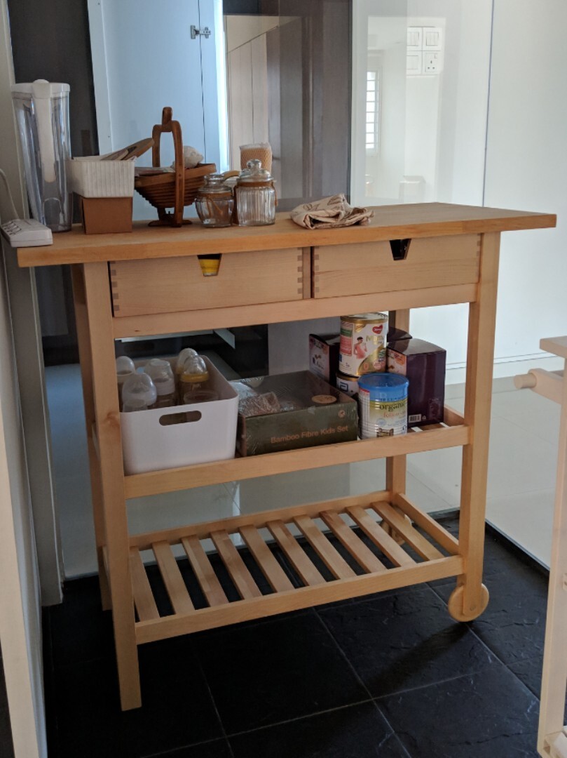 New IKEA FORHOJA Natural Solid Birch Kitchen Cart (39 ⅜x16 ⅞