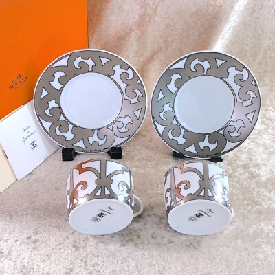 Hermes Guadalquivir Platinum Tea & Cup Saucer Porcelain Tableware