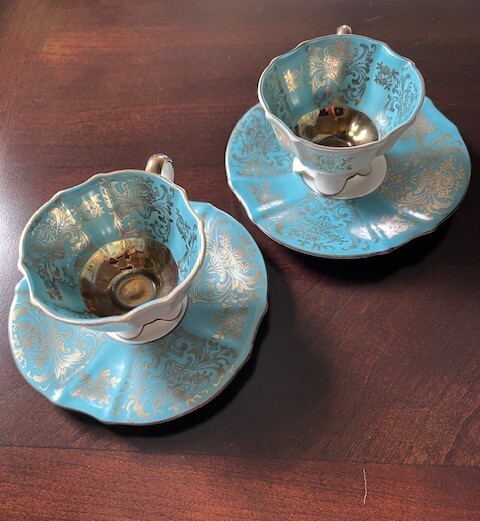 Set of 2 Alka Bavaria Demitasse 22k Footed Cups & Saucers-#665