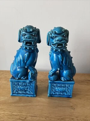 Blue 1900-1940 Antique Chinese Foo Dog Statues & Figurines for