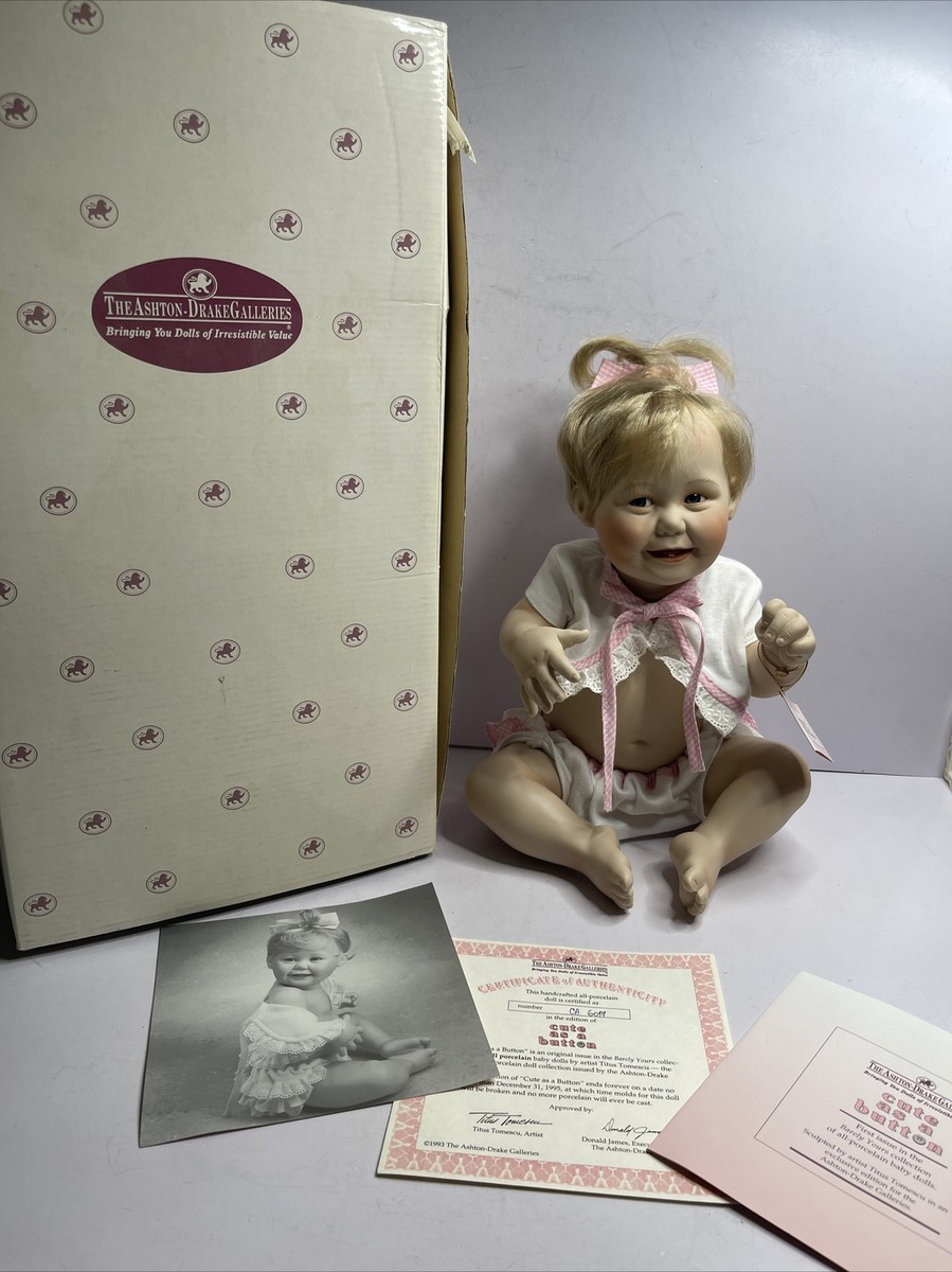 1993 Ashton Drake Galleries “CUTE AS BUTTON” Porcelain Baby Girl