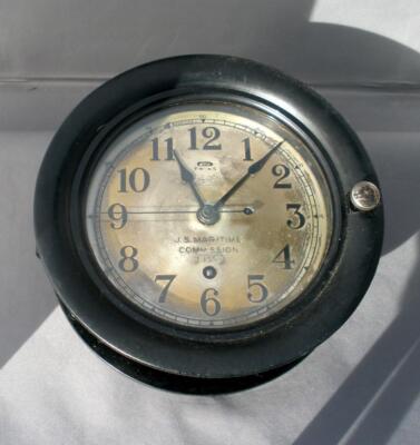 Vintage Seth Thomas US MARITIME COMMISSION Clock in Wood Case Wind