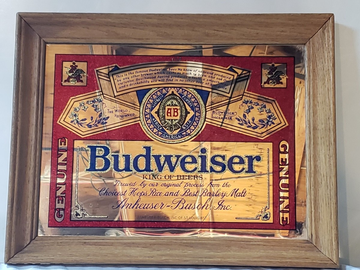 Vintage Anheuser Busch Budweiser Beer Framed Mirror Bar Sign | eBay
