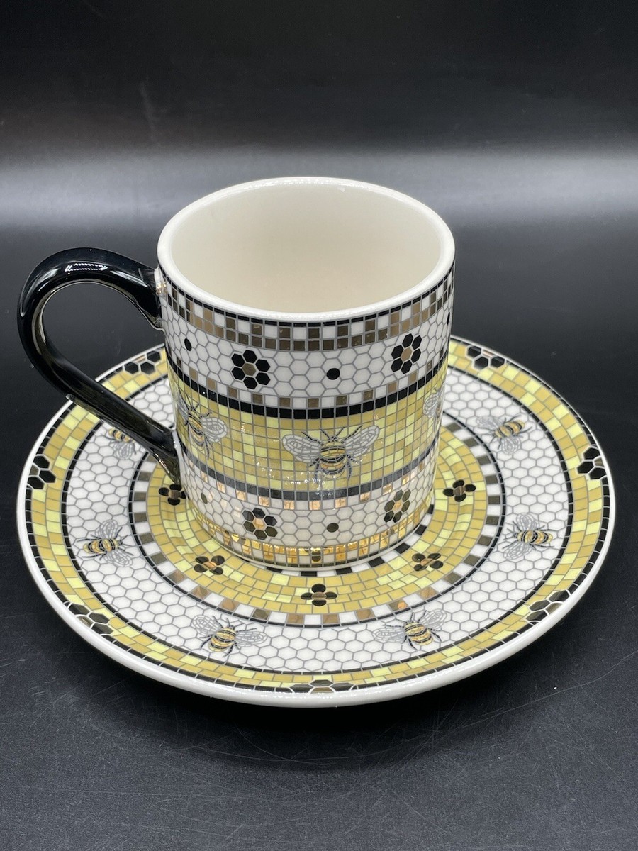 Anthropologie Bistro Garden Tile Bumblebee Espresso Cup & Saucer