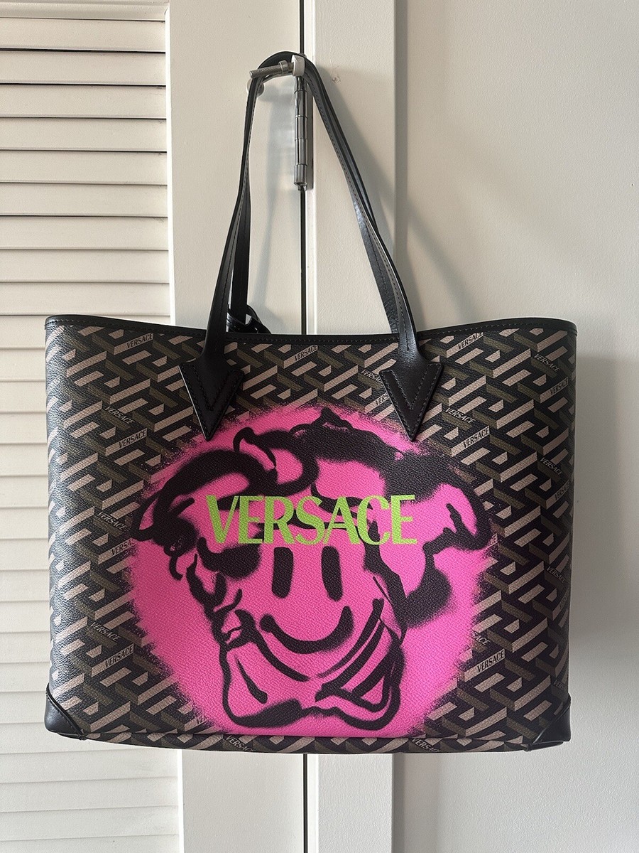 VERSACE La Greca SMILEY MEDUSA GRAFFITI Canvas LARGE TOTE BAG | eBay