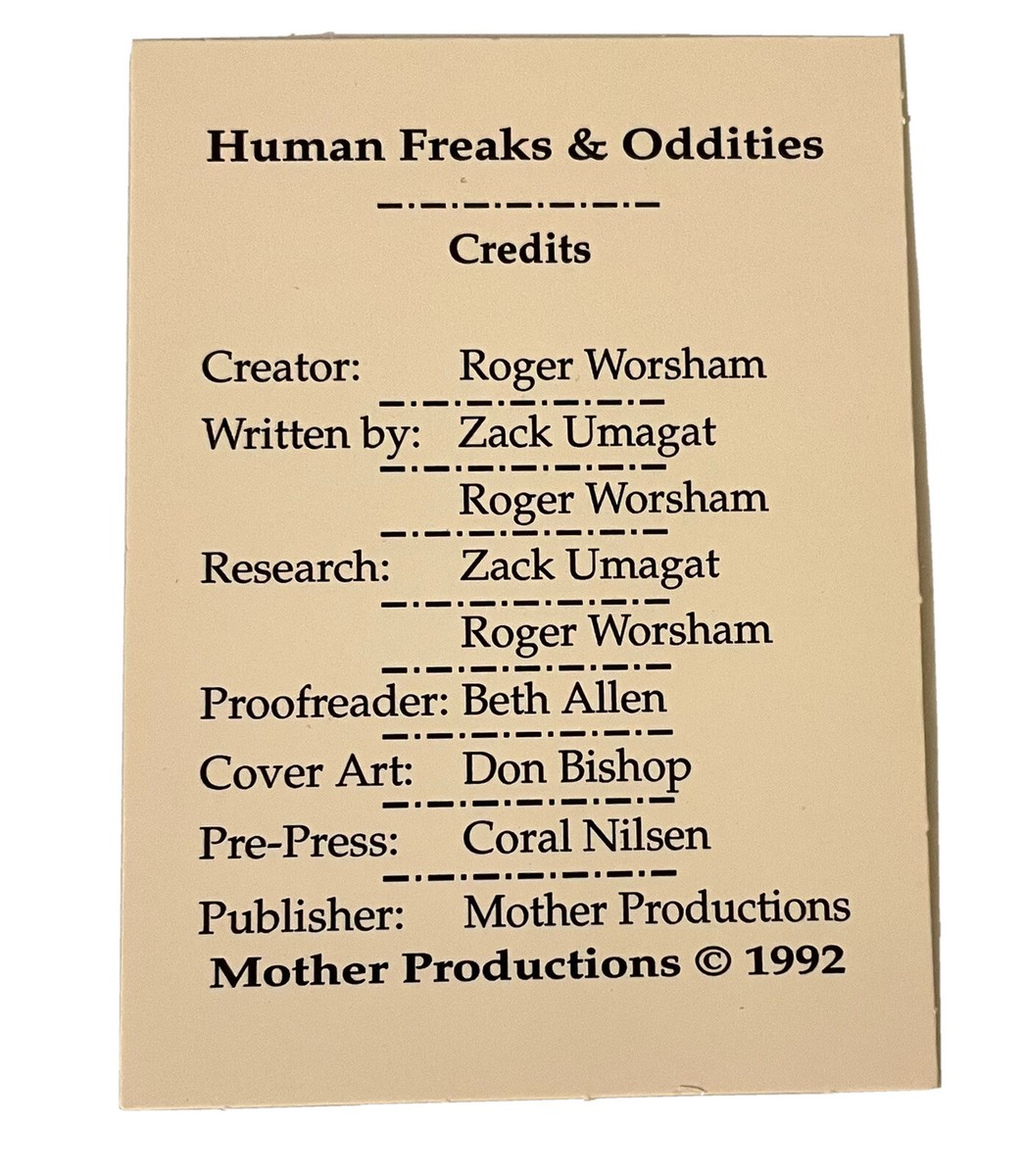 Mother Productions 1992 Human Freaks Oddities Series IV Complete
