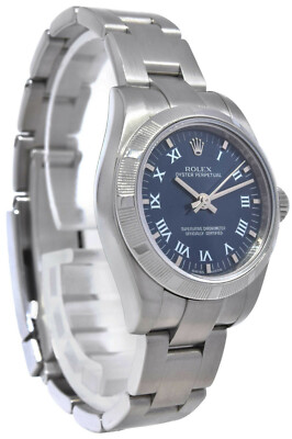 Rolex Oyster Perpetual Steel No Date Blue Roman Dial Ladies 26mm