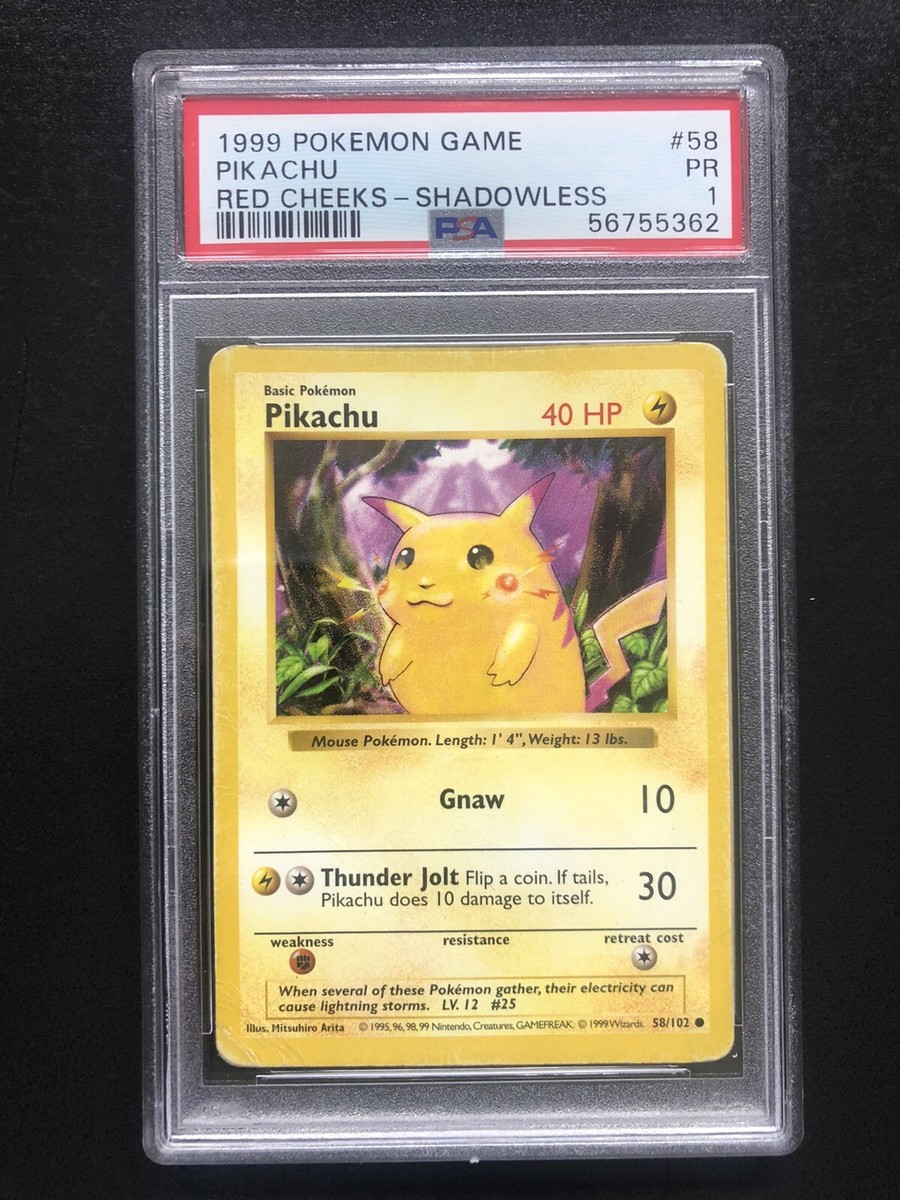 PSA 1 - Pokemon Red Cheeks Shadowless Pikachu - Base Set 58/102