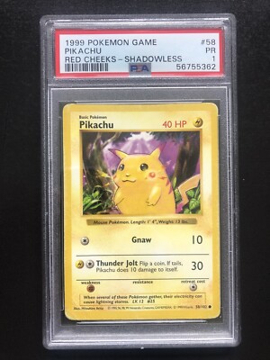 PSA 1 - Pokemon Red Cheeks Shadowless Pikachu - Base Set 58/102