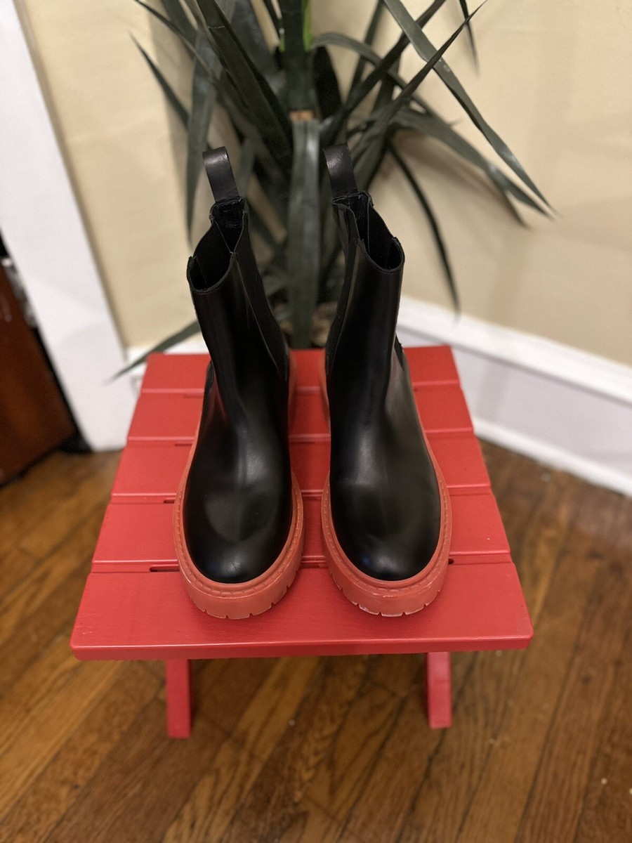 Kenzo Paris X H&M Black-Leather Chelsea Boots Orange Soles-Rubber